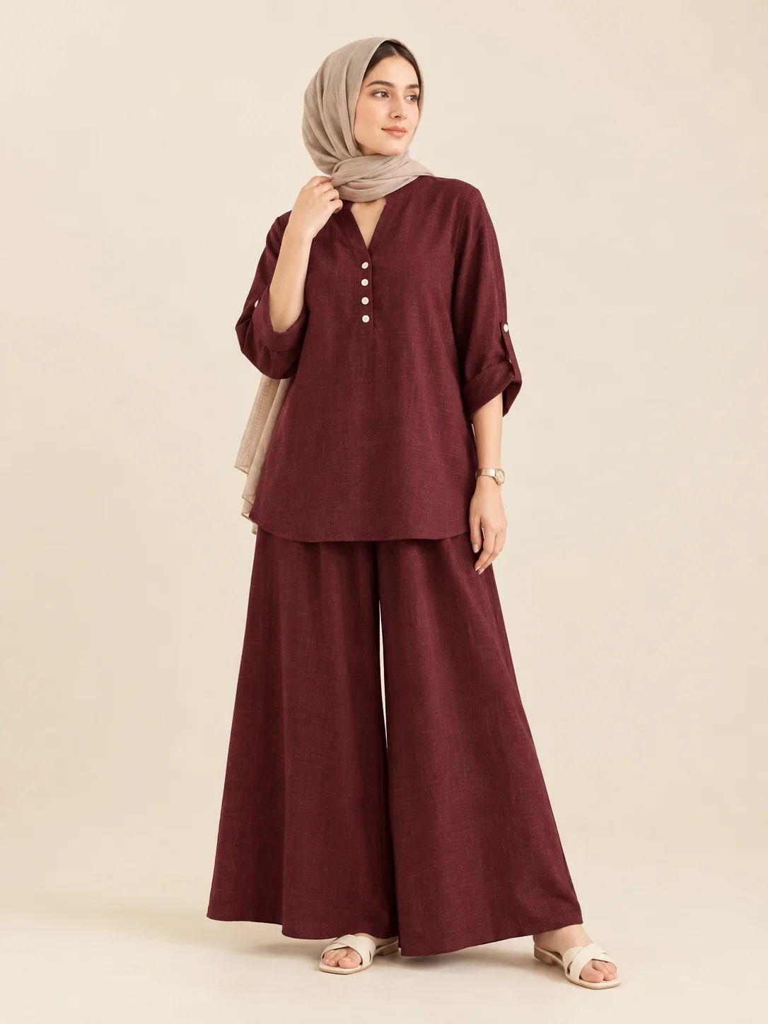 maroon-textured-georgette-co-ord-set-casual-wear