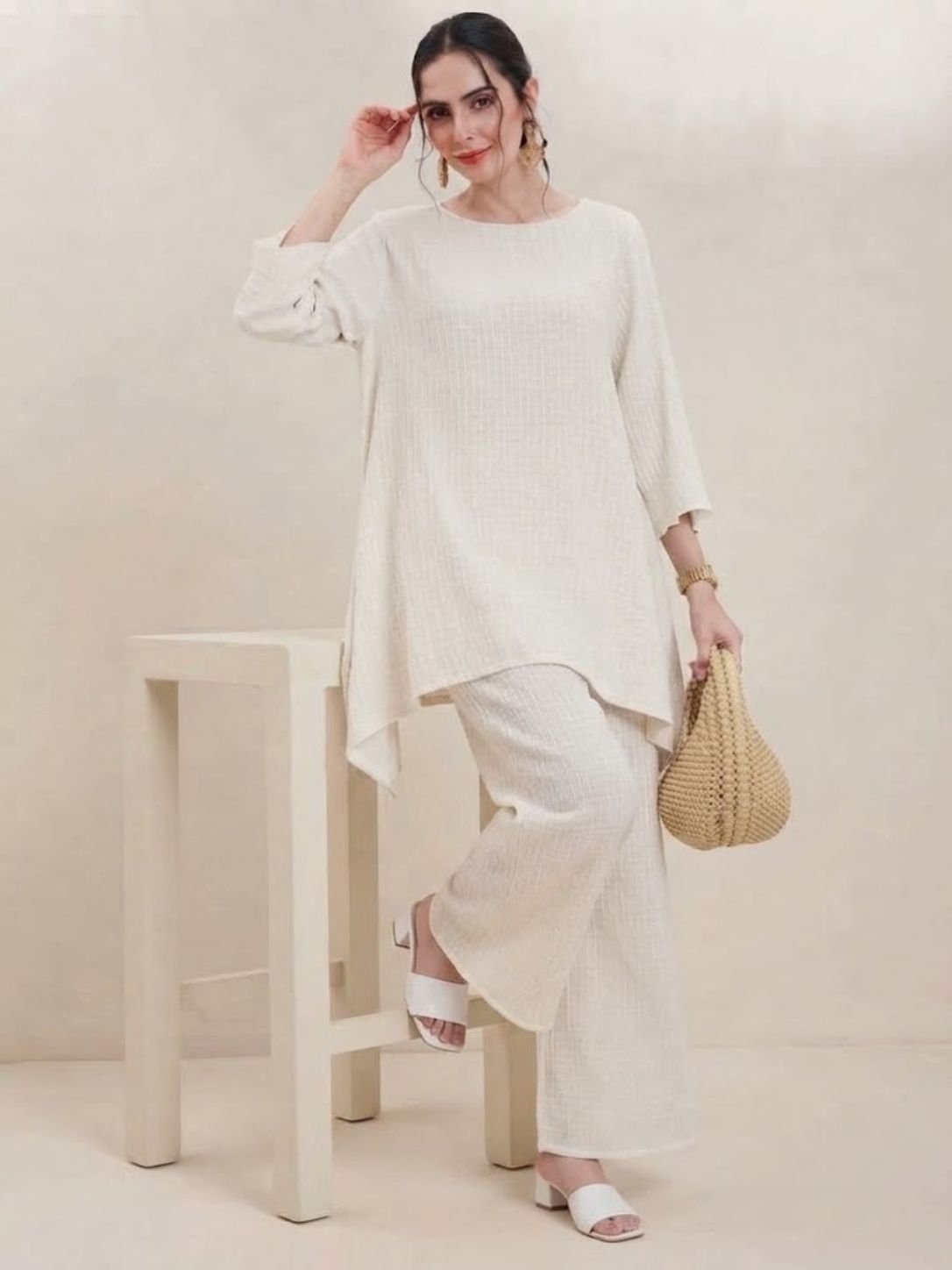 off white textured co ord set for women second off white textured co ord set for women second