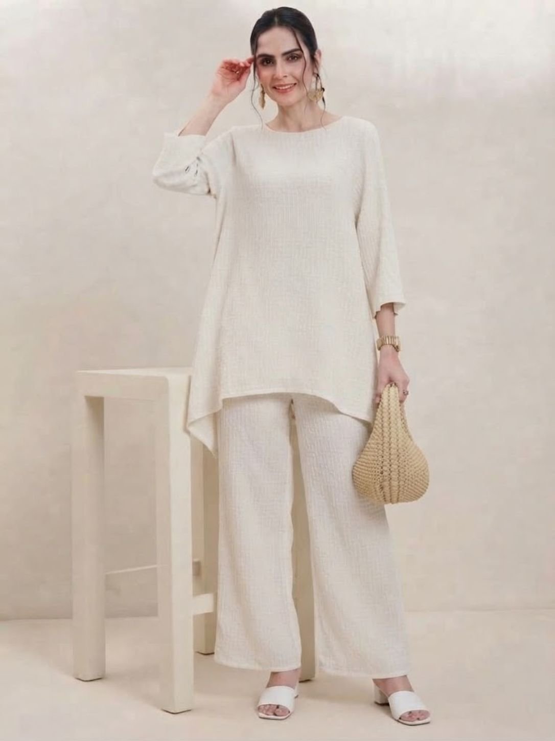 off white textured co ord set for women third off white textured co ord set for women third