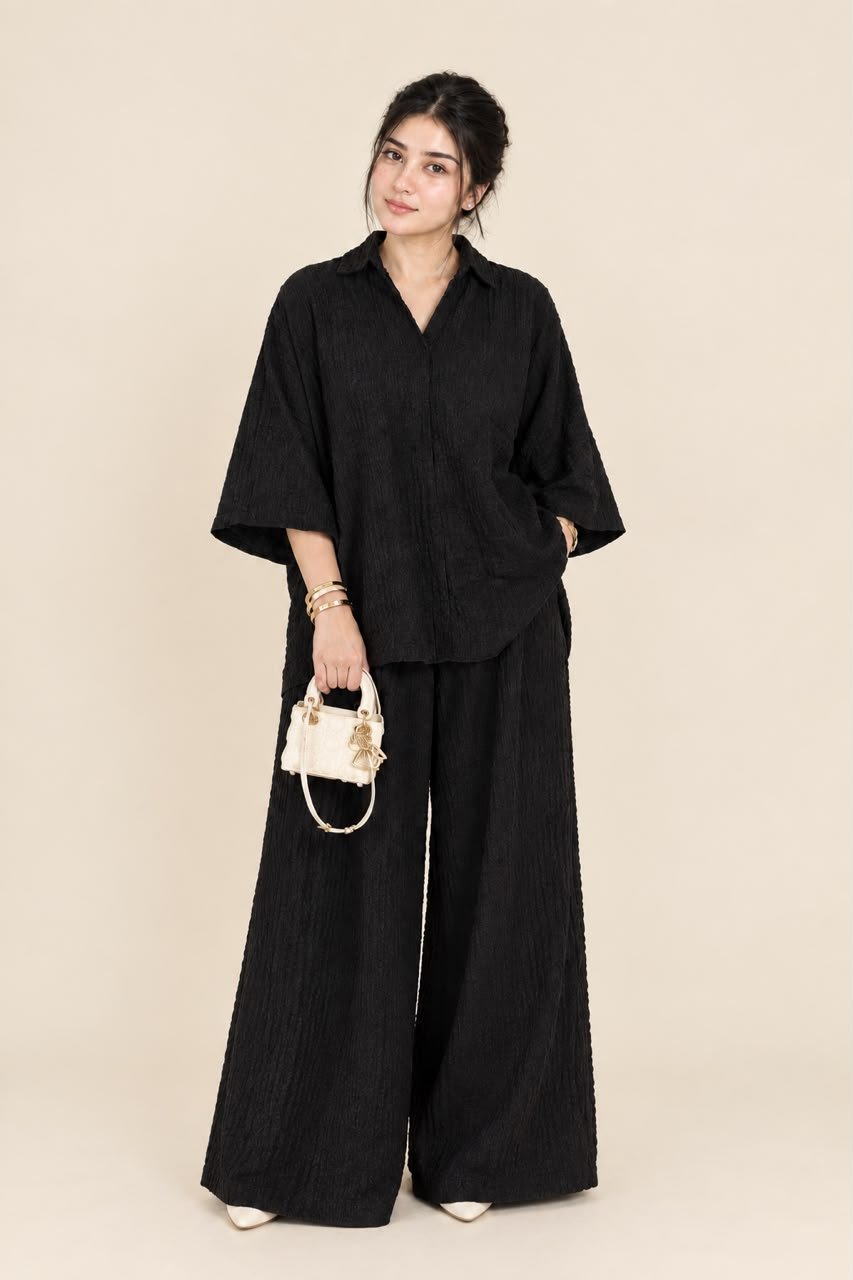 black-textured-georgette-co-ord-set-casual-wear